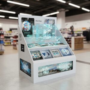 floor display with holographic elements